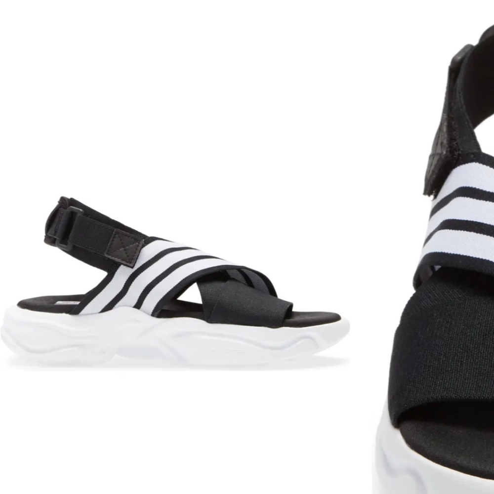 adidas Black and White Striped Sporty Slide Sandals